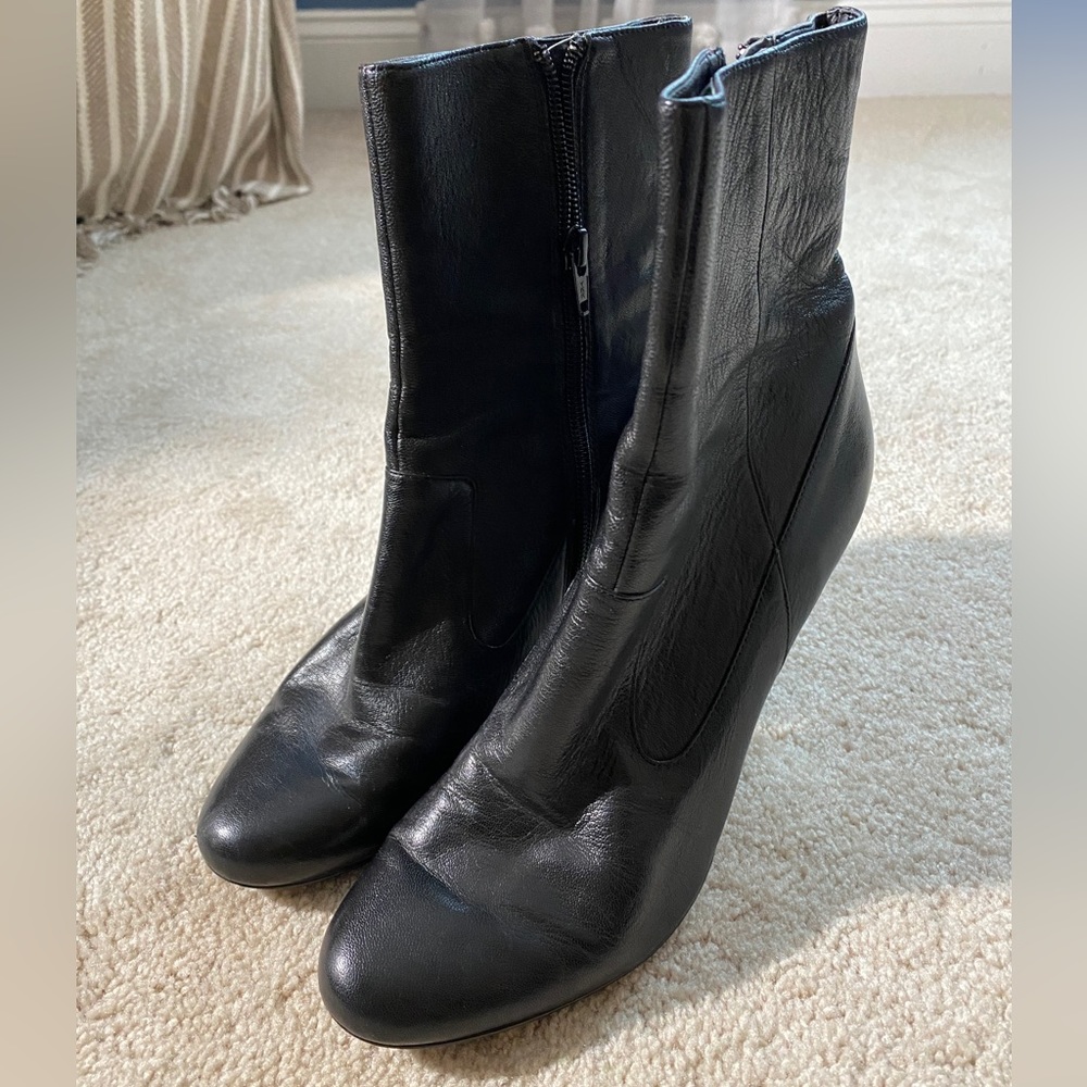 Black leather Calvin Klein stiletto booties